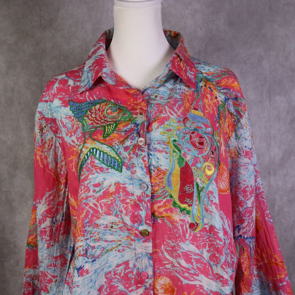 Amtica Santoria Top Womens S Pink Colorful Embroidery Boho by Giacomo Cinque - Picture 2 of 12